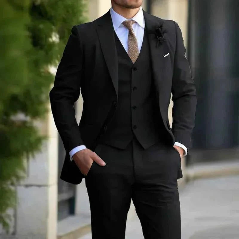 Men's Slim Fit Three-Piece Suit with Matching Waistcoat