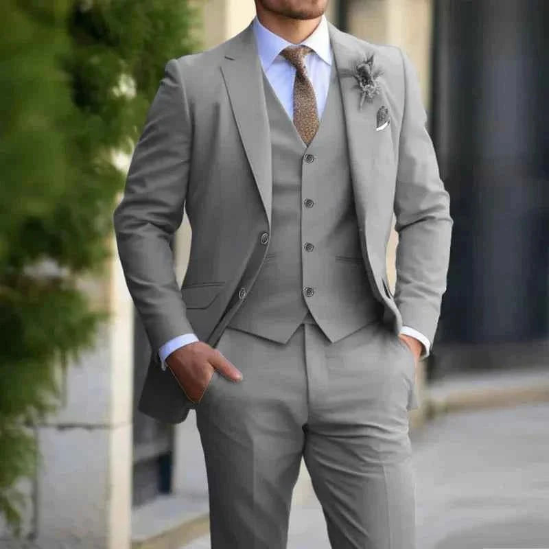 Men's Slim Fit Three-Piece Suit with Matching Waistcoat