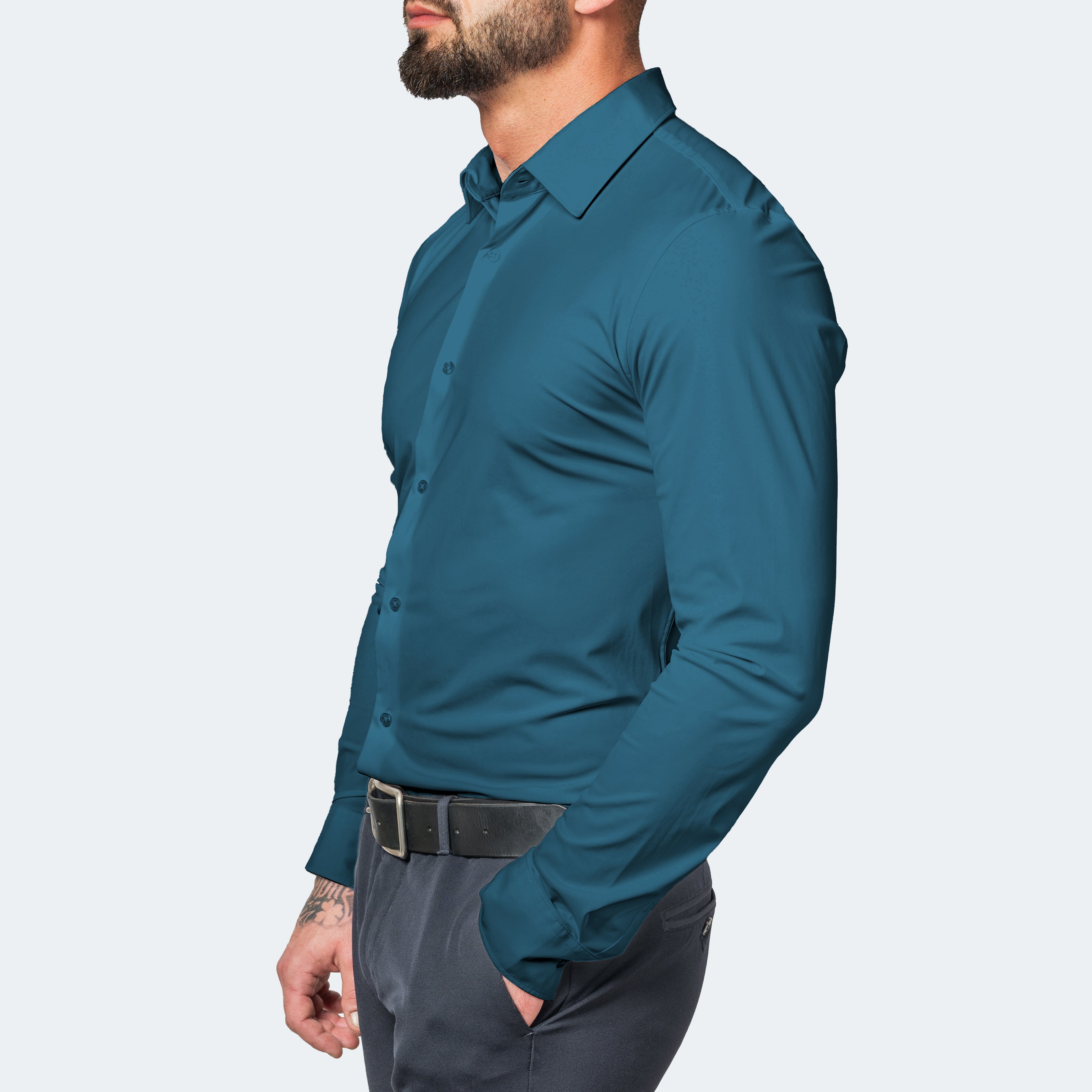 Mens Slim Fit Stretch Shirt with Long Sleeves Wrinkle-Free