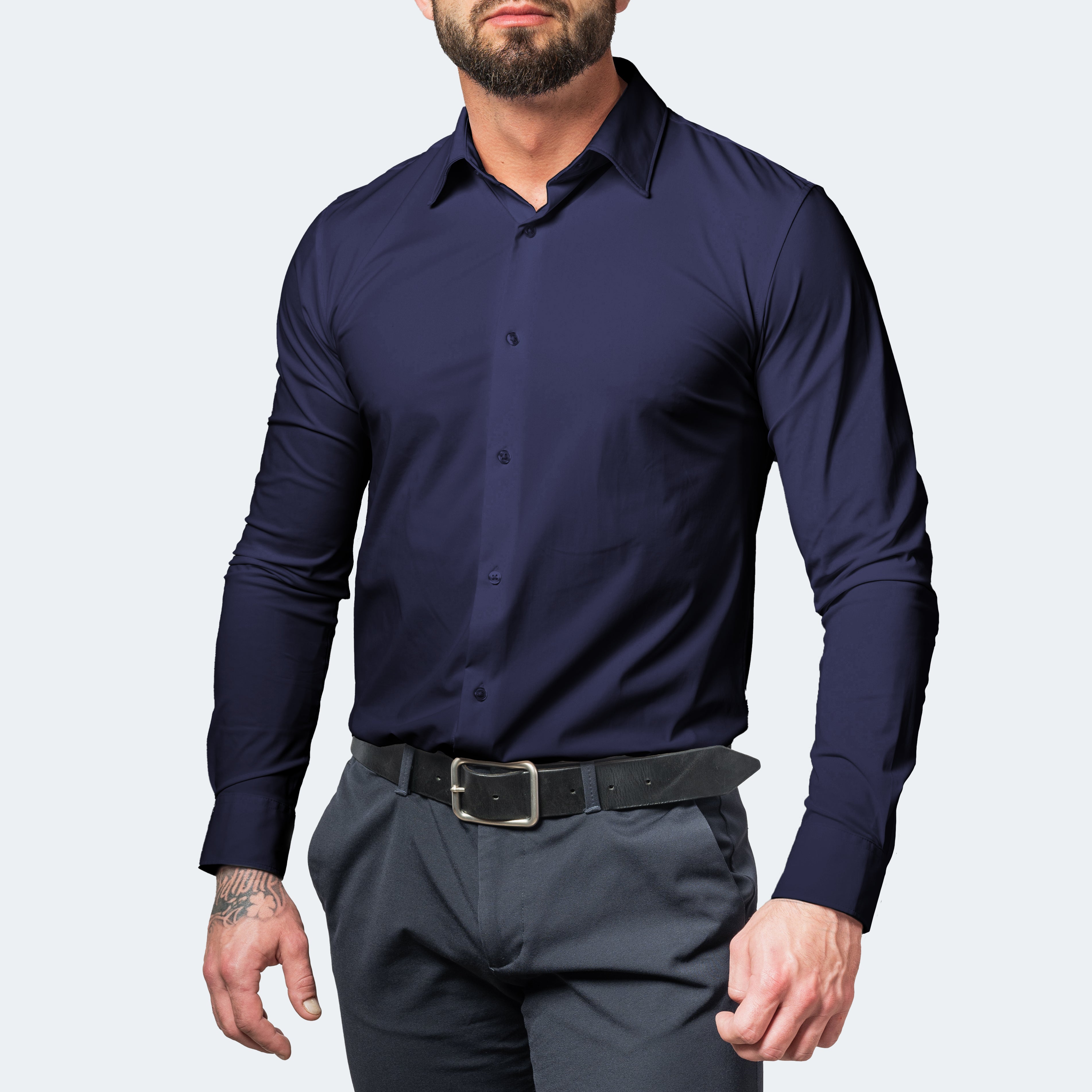 Mens Slim Fit Stretch Shirt with Long Sleeves Wrinkle-Free