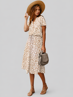 Button Front Spot Print Midi Dress