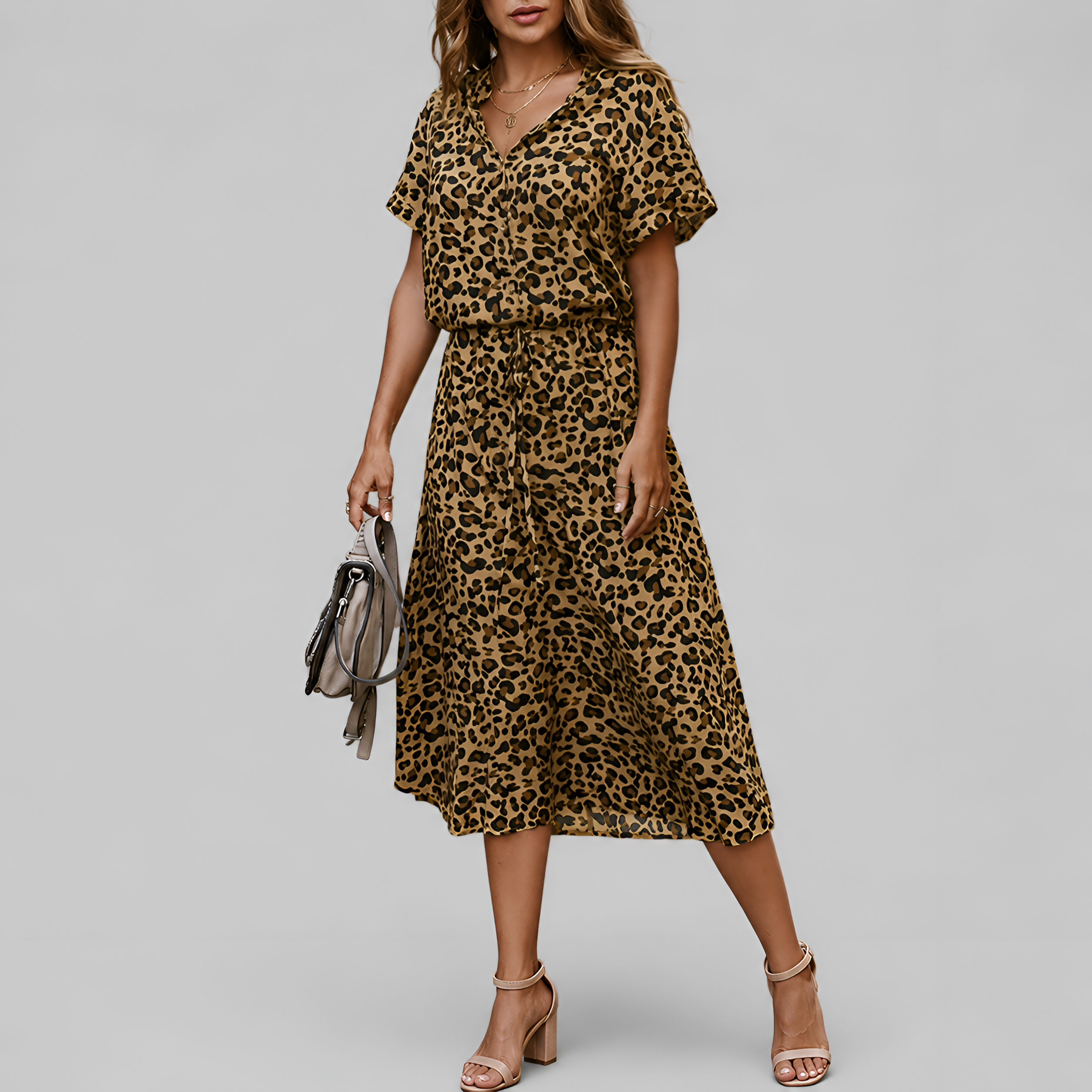 Button Front Spot Print Midi Dress