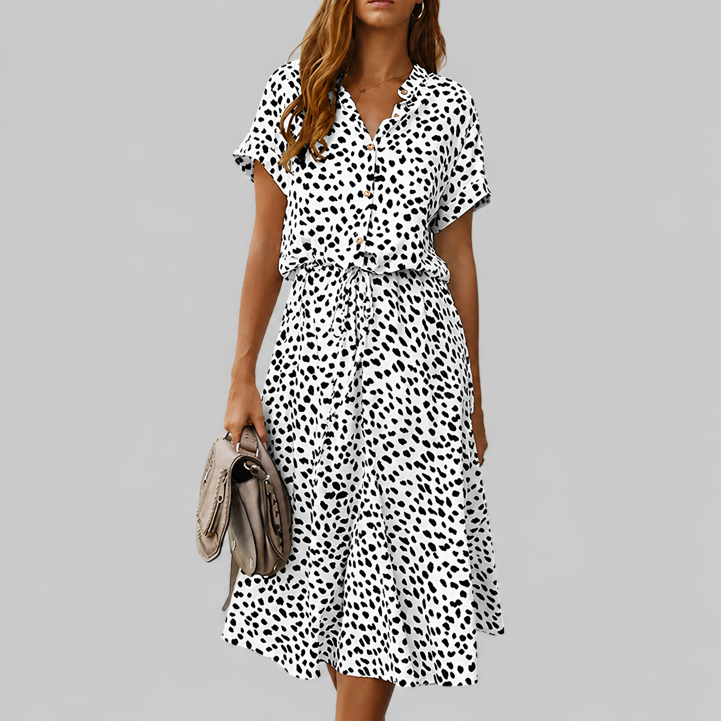 Button Front Spot Print Midi Dress