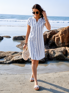 Button Front Striped Shirt Dress