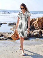 Button Front Striped Shirt Dress