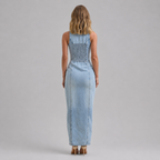 Sleeveless Button Front Denim Maxi Dress