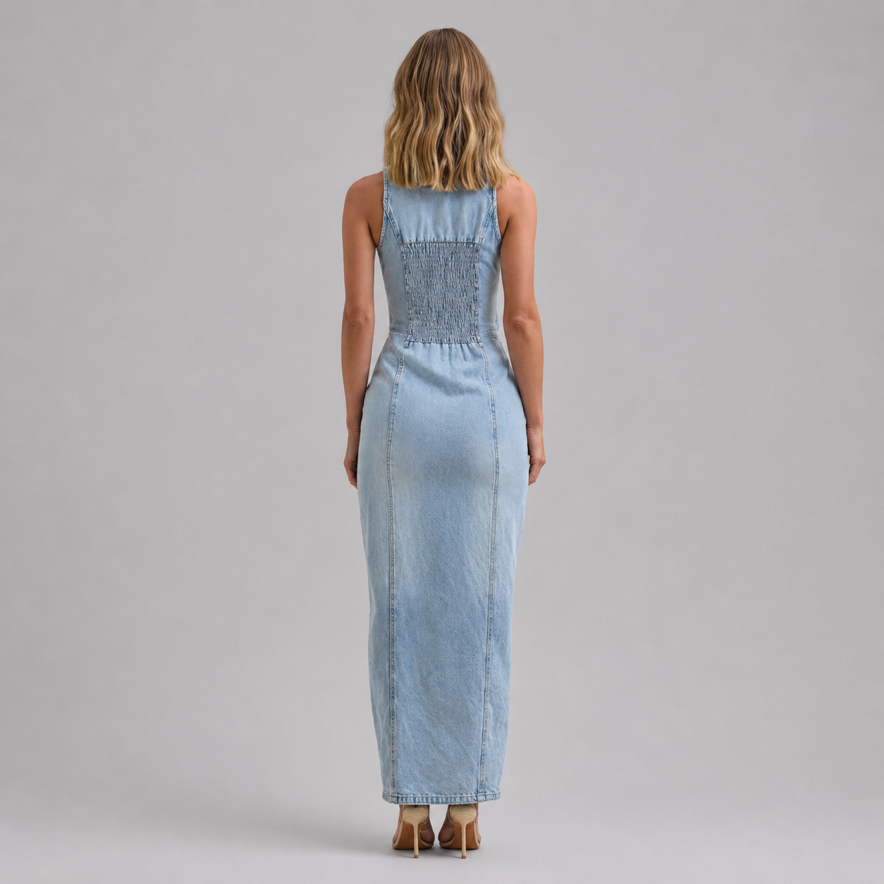 Sleeveless Button Front Denim Maxi Dress