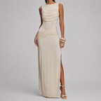 Sleeveless Ruched Side Slit Maxi Dress