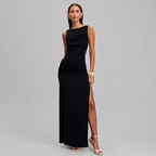 Sleeveless Ruched Side Slit Maxi Dress