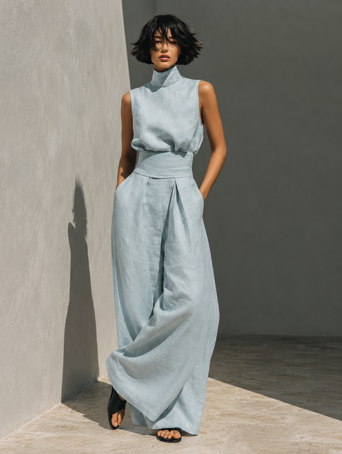 Women’s High Neck Sleeveless Top and Trousers Set
