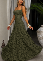 Womens Square Neck Textured Floral A Line Maxi Dress