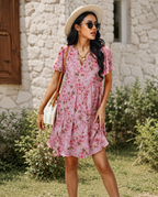 Women's Tiered Mini Dress with Floral Print
