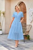 Eyelet Fitted Waist Maxi Dress