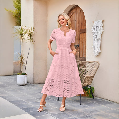 Eyelet Fitted Waist Maxi Dress