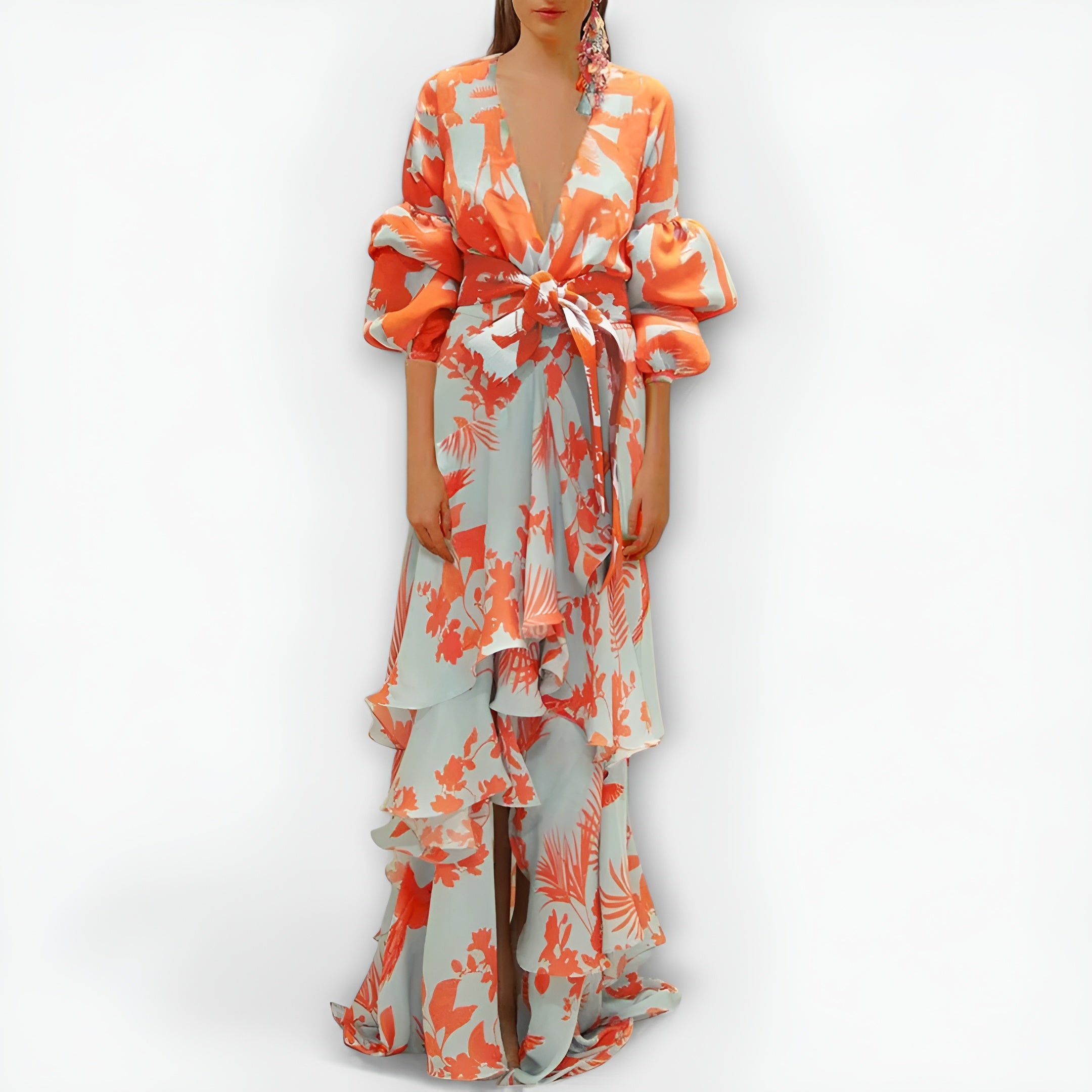 Floral Puff Sleeve Maxi Dress