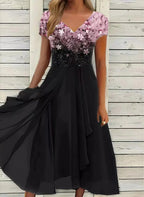 Womens Two-Tone Fitted Evening Dress with Stretch