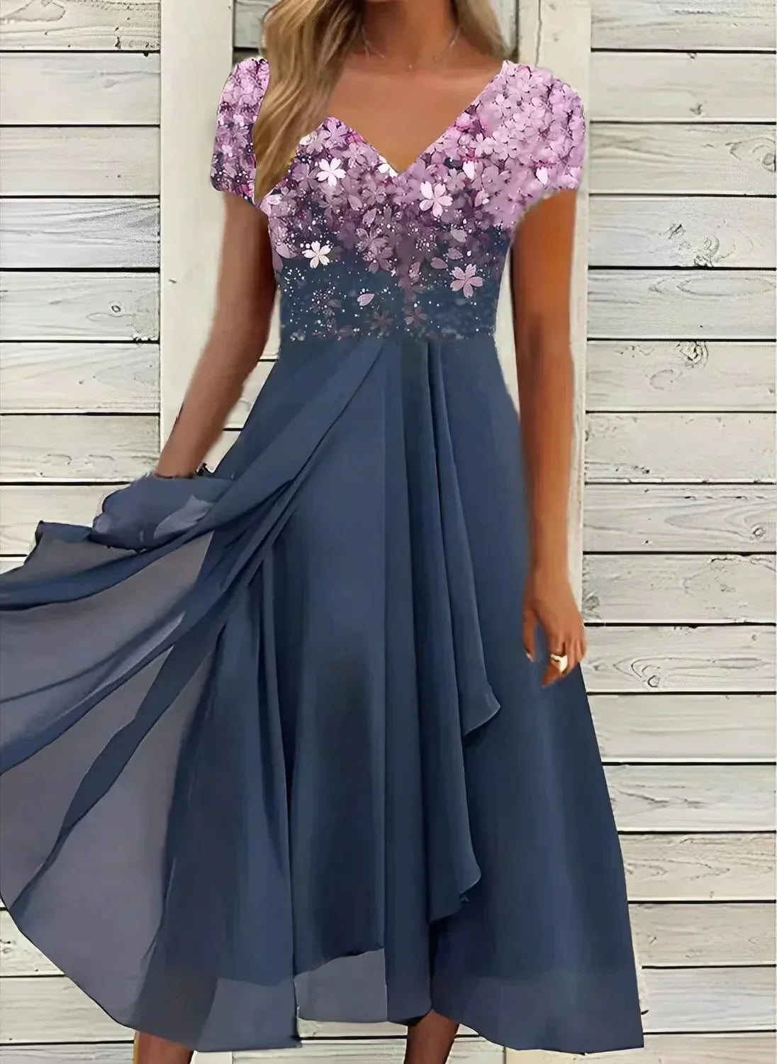 Womens Two-Tone Fitted Evening Dress with Stretch