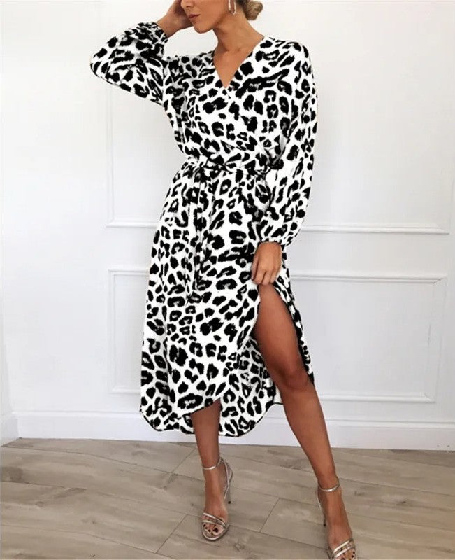Leopard Print Wrap Midi Dress