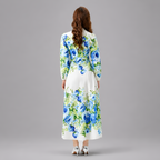 Mandarin Collar Floral Midi Dress