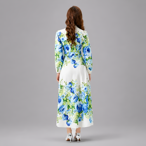 Mandarin Collar Floral Midi Dress