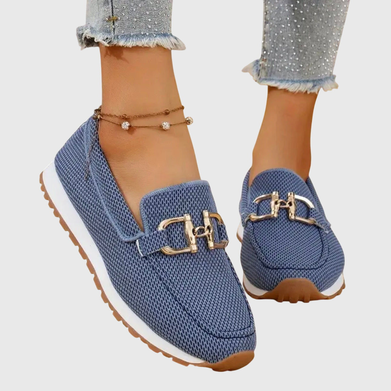 Womens Loafer Sneakers with Cushioned Sole and Knit Upper