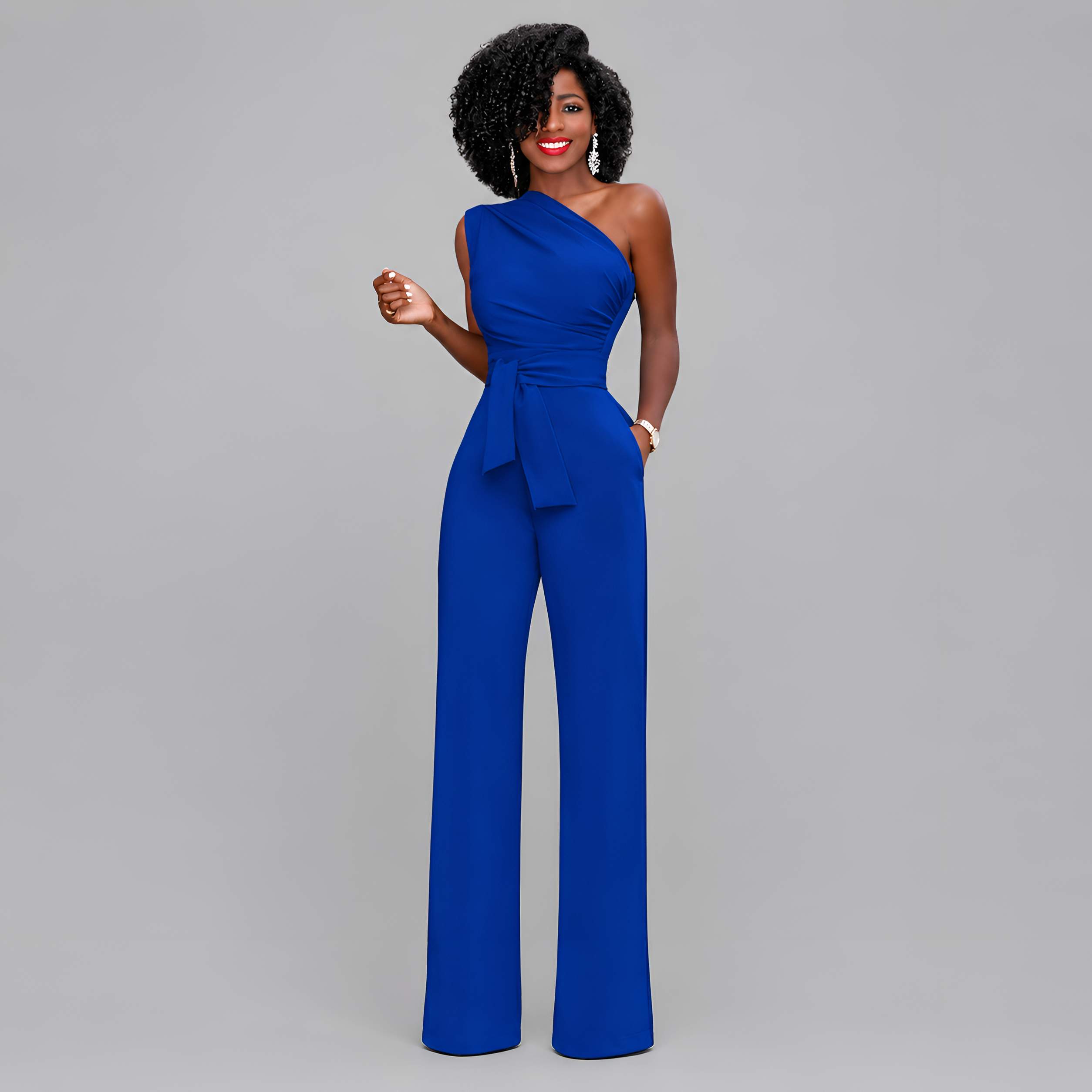 One-Shoulder Wide-Leg Evening Jumpsuit
