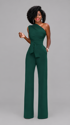 One-Shoulder Wide-Leg Evening Jumpsuit