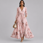 Pleated Floral Print Maxi Dress