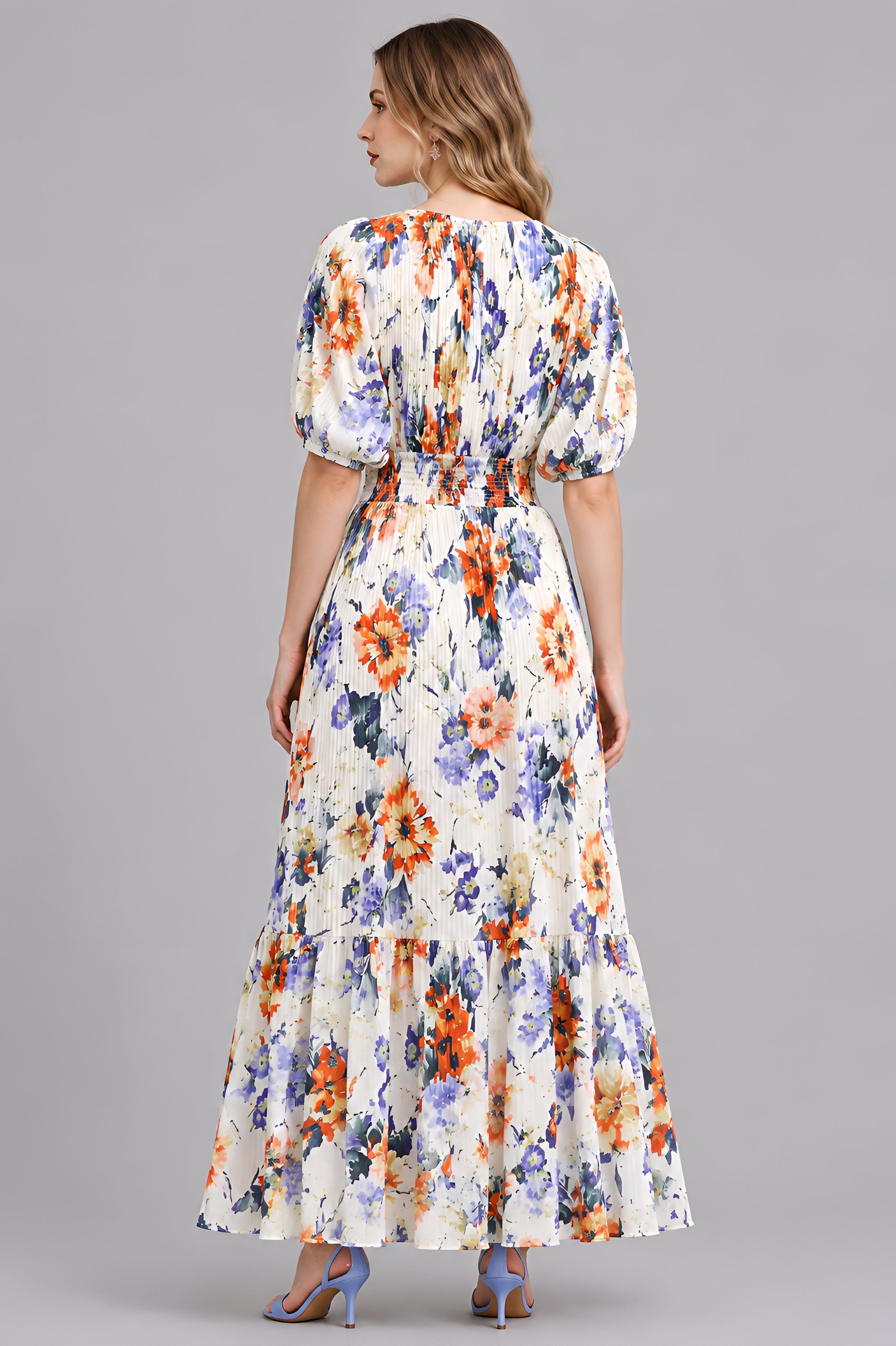 Pleated Floral Tiered Maxi Dress