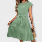 Pleated Waist Tie Midi Dress