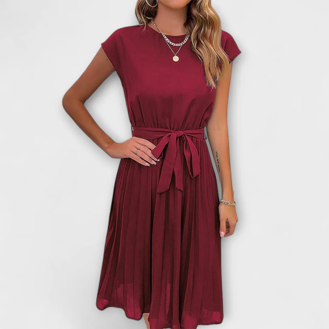 Pleated Waist Tie Midi Dress