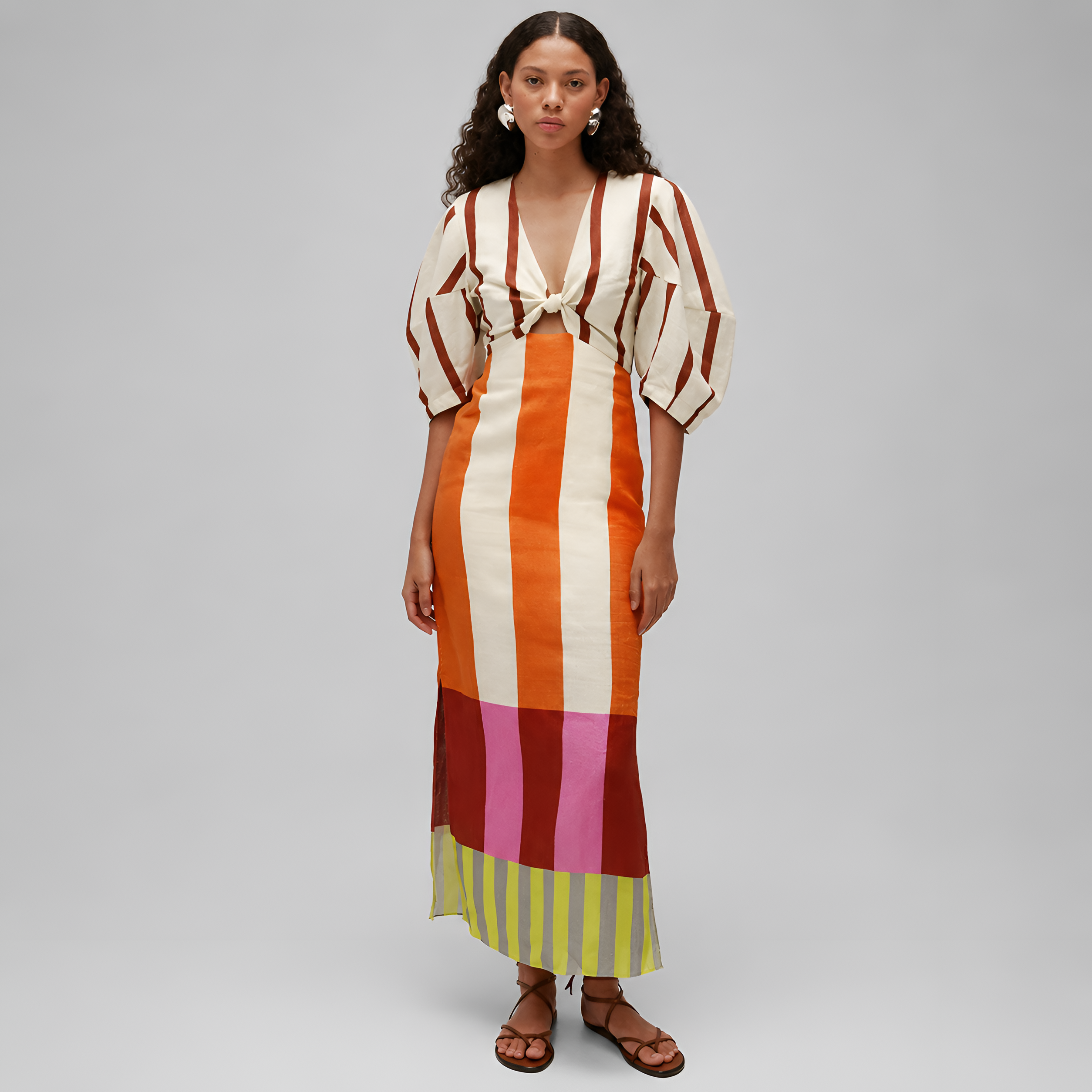 Printed Cut-Out Midi Dress