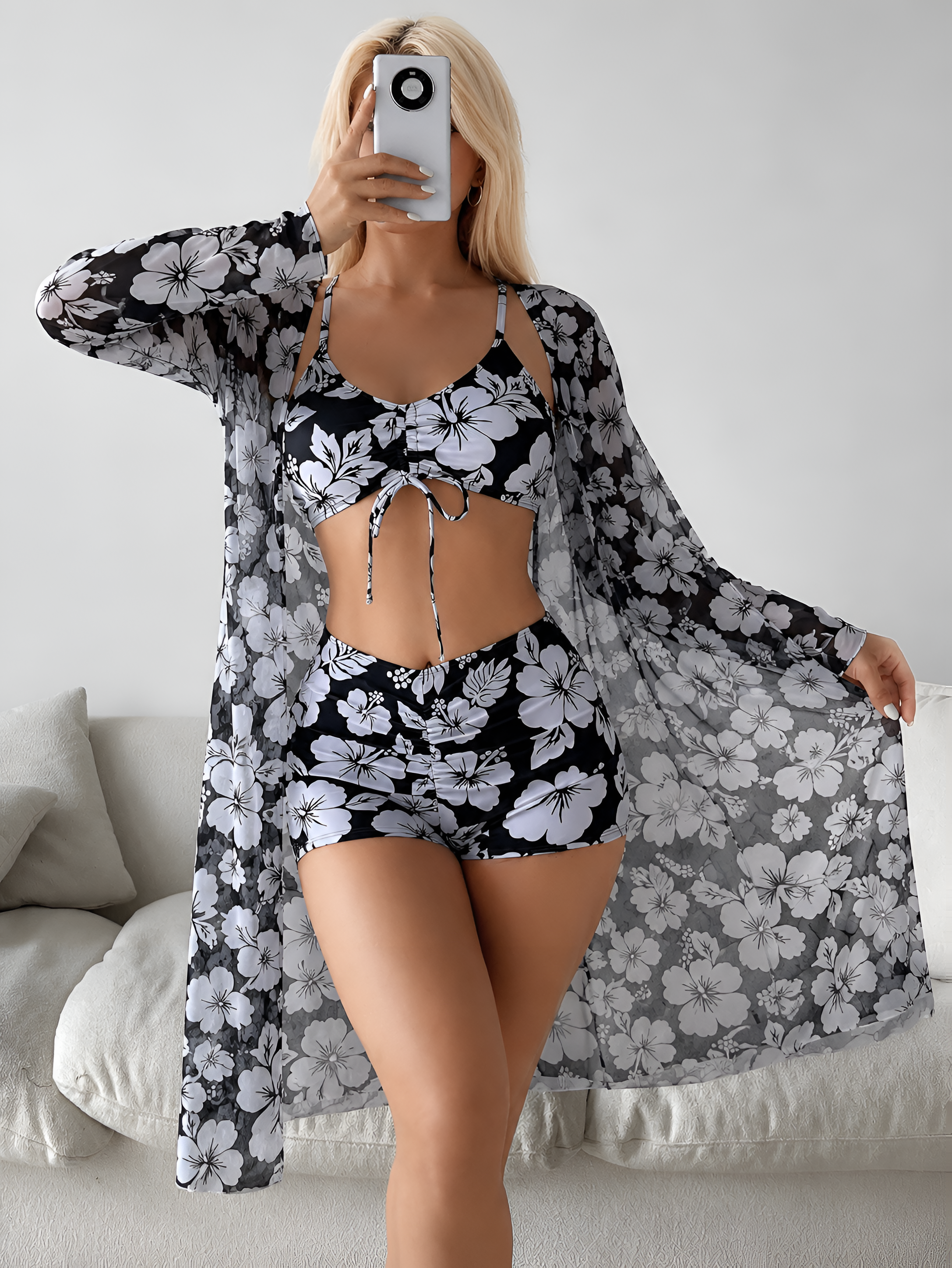 Printed Three-Piece Swimwear Set
