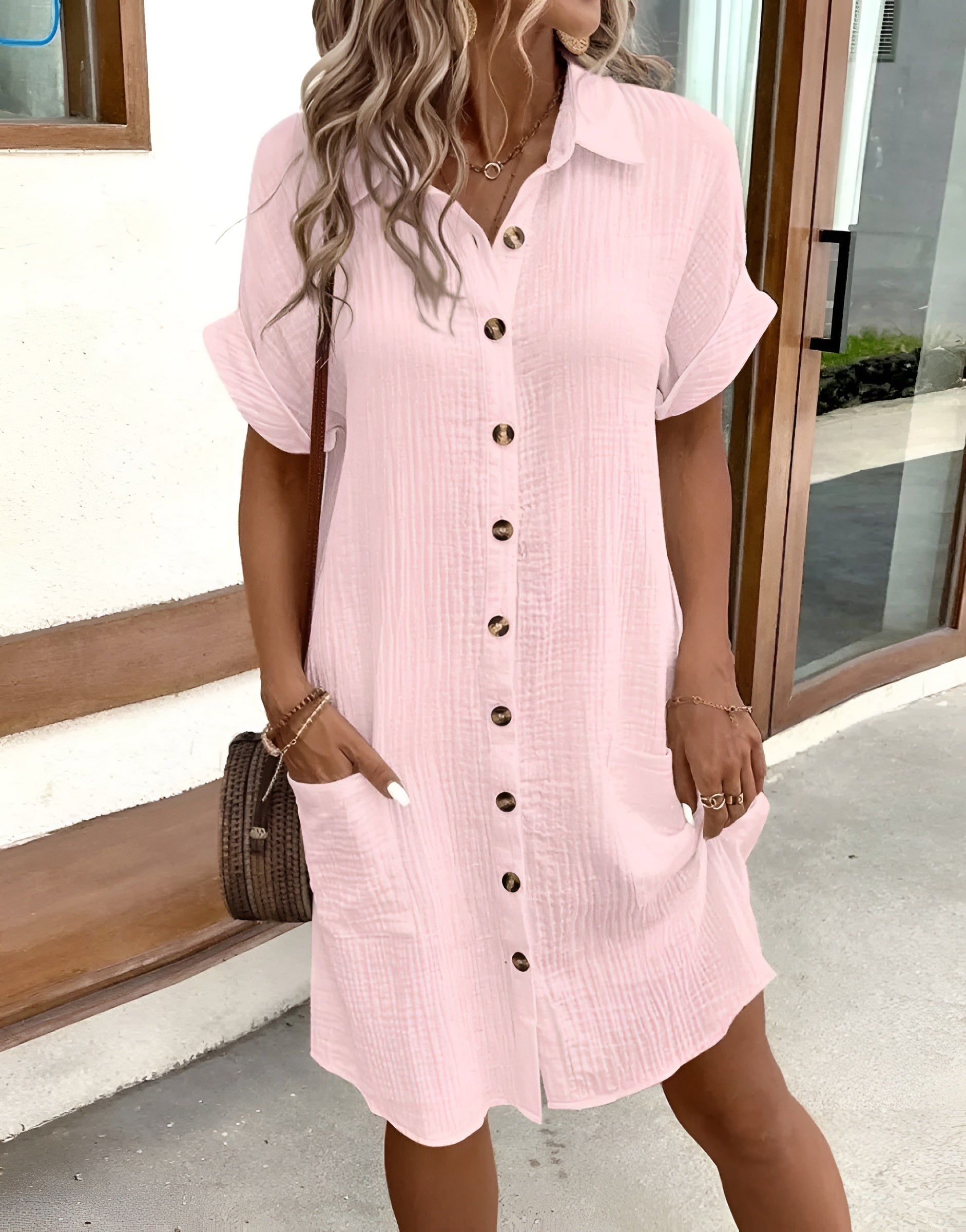 Relaxed Button Front Shirt Dress – Norvellea