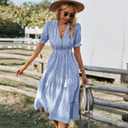Striped Puff Sleeve Midi Dress