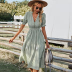Striped Puff Sleeve Midi Dress