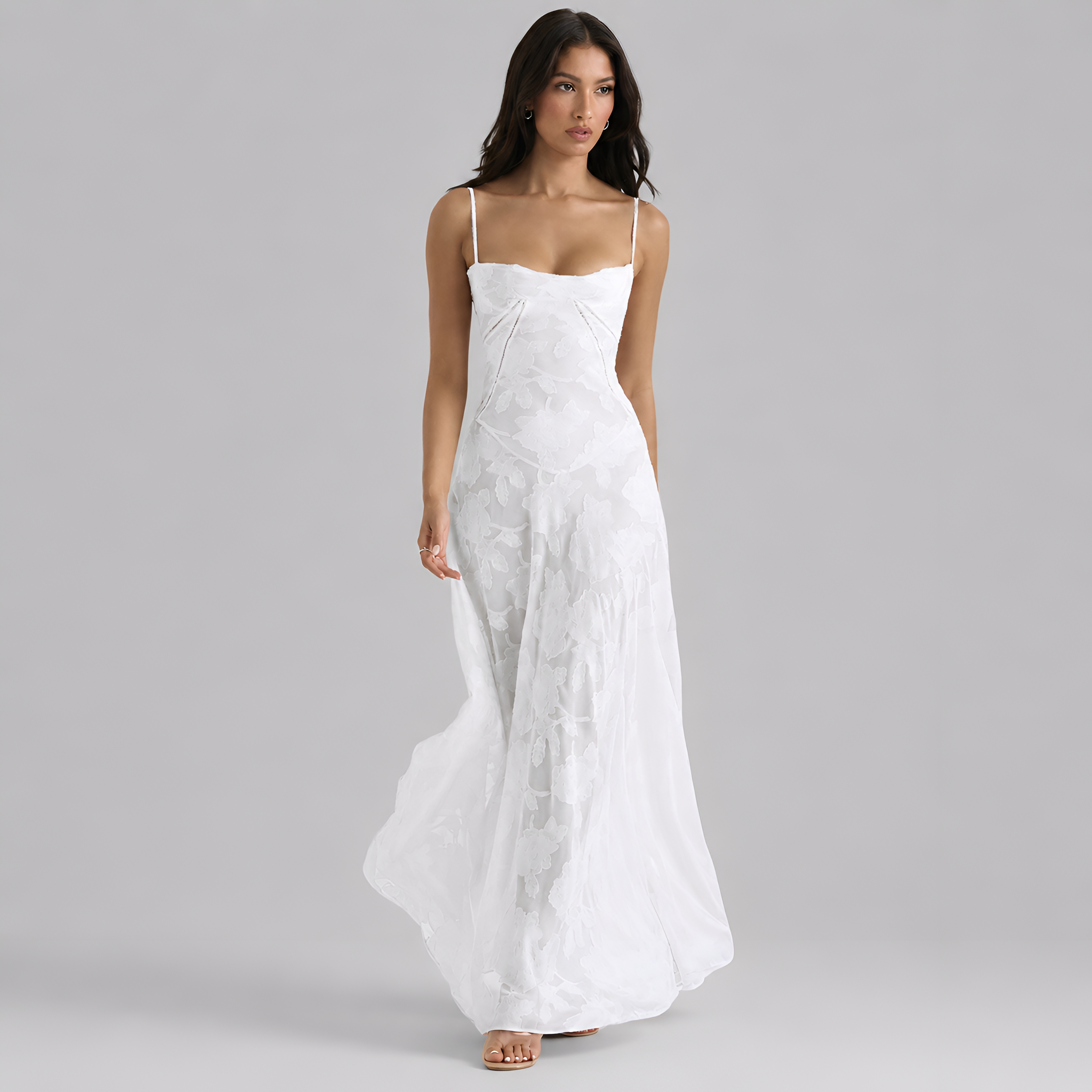 Textured Sheer Overlay Maxi Dress
