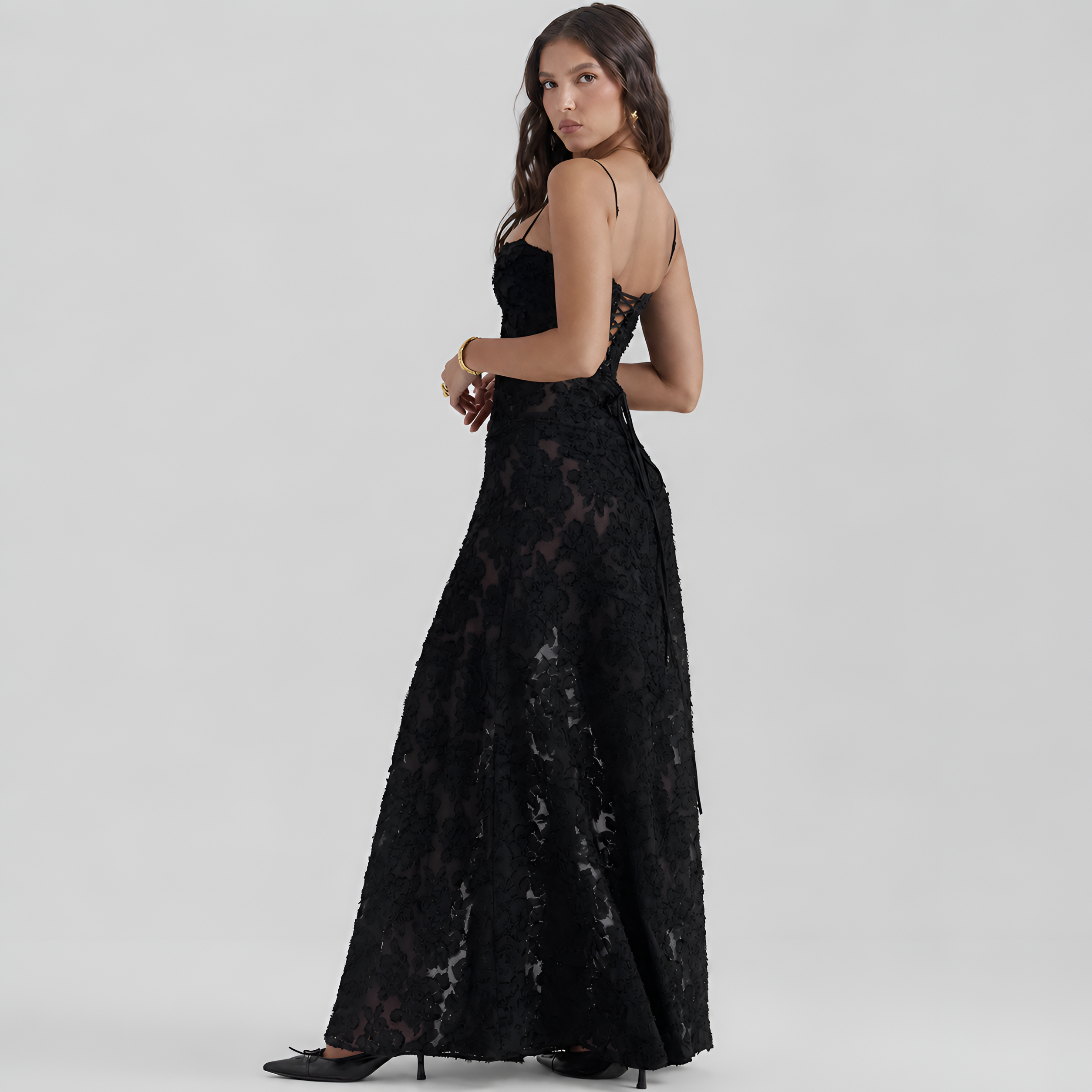 Textured Sheer Overlay Maxi Dress