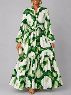 Tiered Abstract Print Maxi Dress