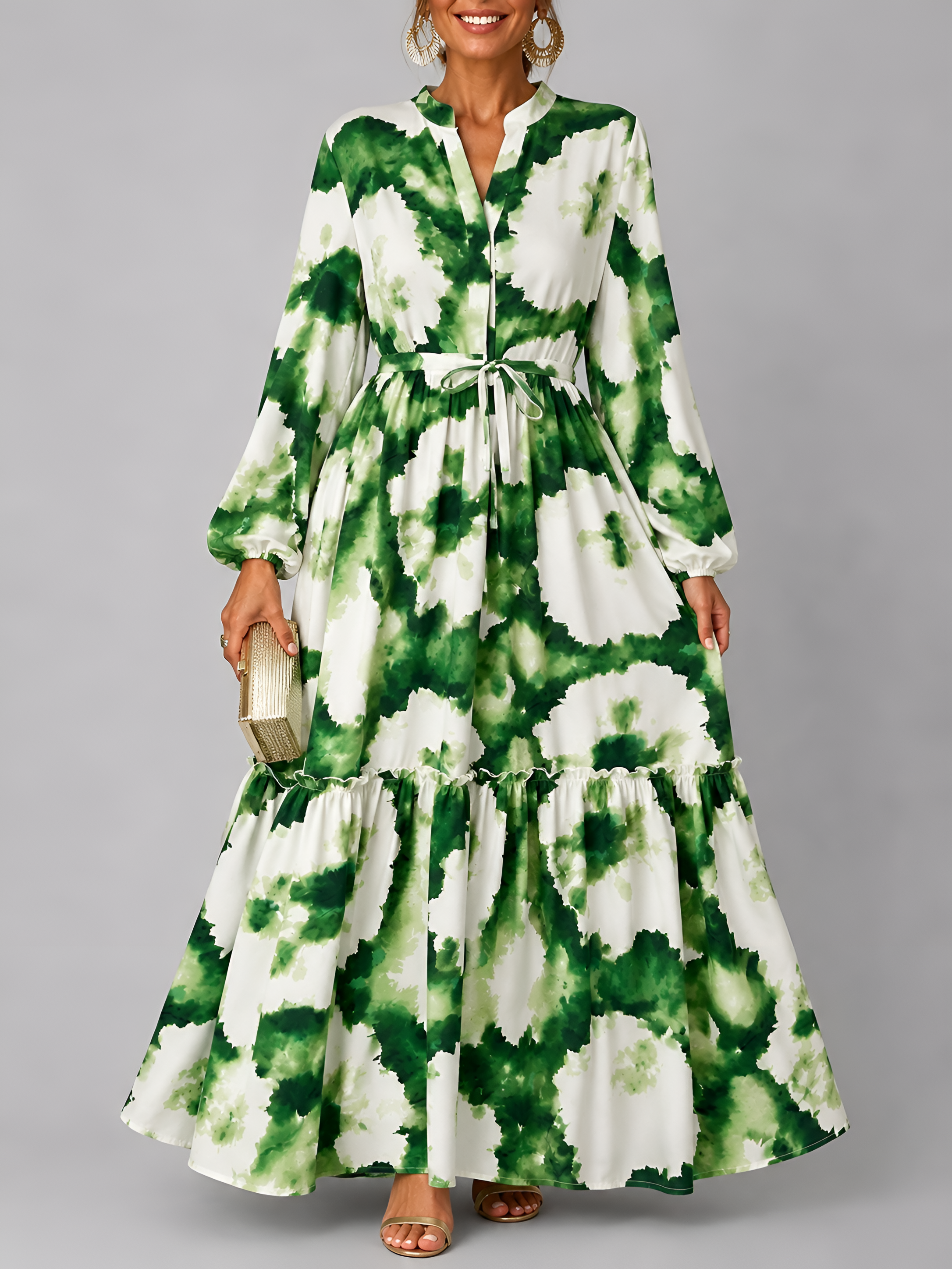 Tiered Abstract Print Maxi Dress