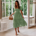 Tiered Puff Sleeve Midi Dress