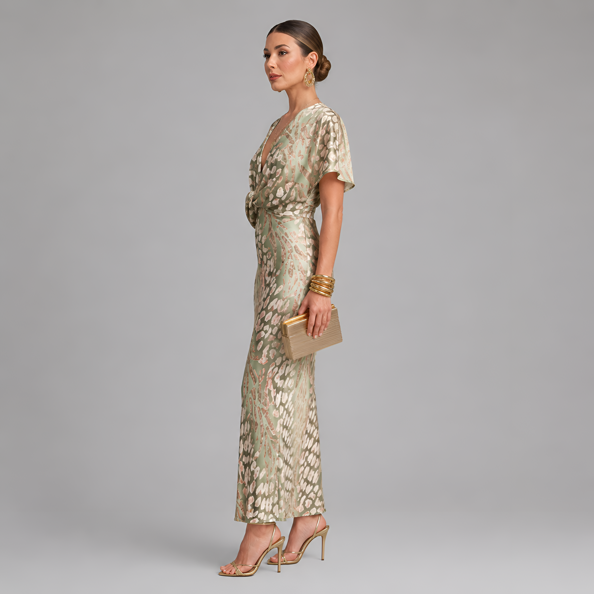 Twist Front Abstract Midi Dress