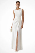Women's Boat Neck Sleeveless Dress with Front Slit