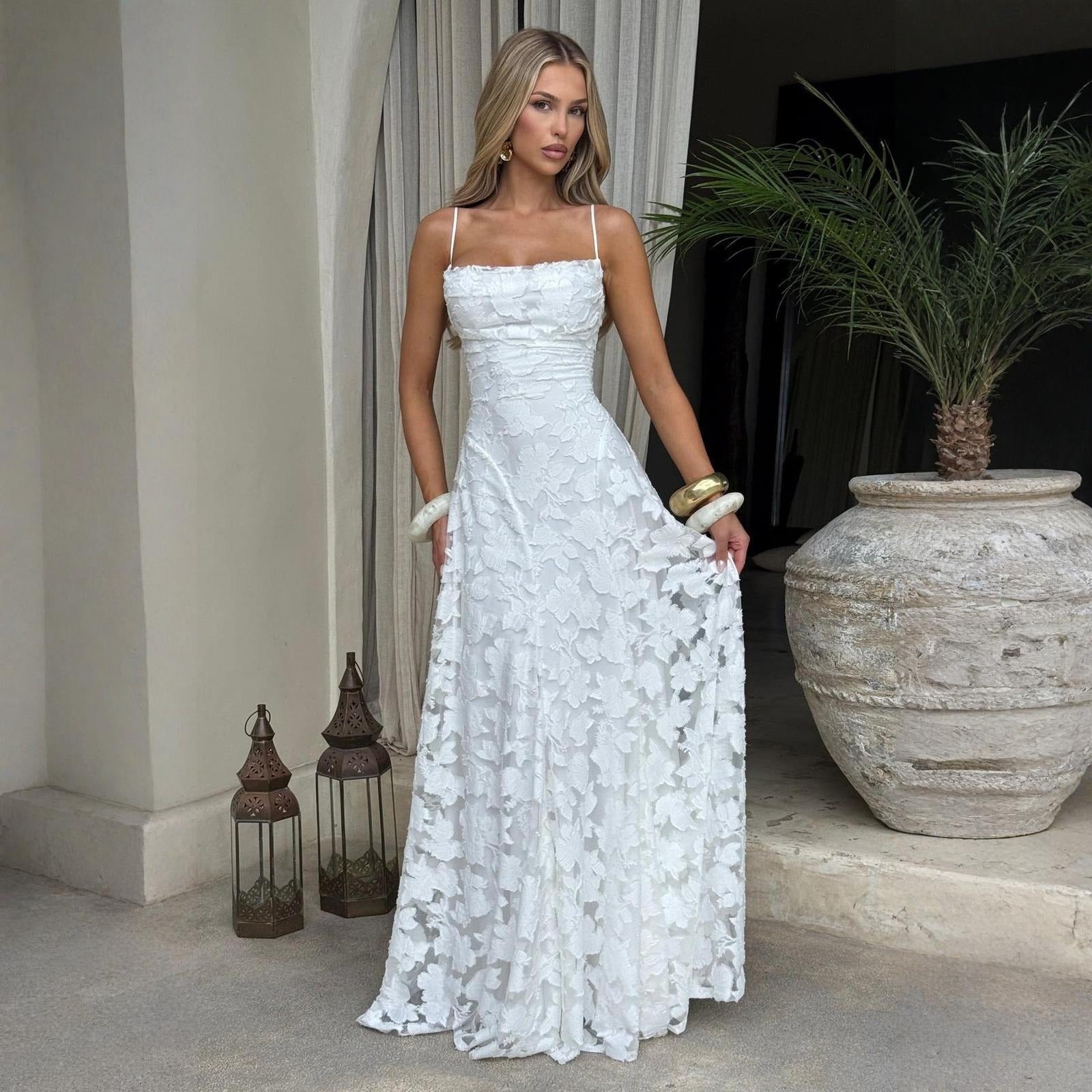 Womens Square Neck Textured Floral A Line Maxi Dress