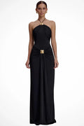 Women's Halter Neck Draped Long Dress