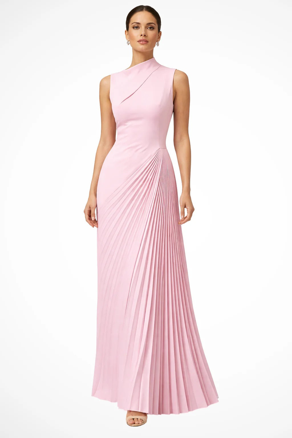 Women's High Neck Sleeveless Pleated Dress