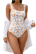 Women's Printed Square Neck One Piece Swimsuit