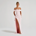 Womens Off-Shoulder Maxi Dress with High Slit and Short Sleeves Description