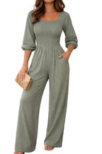 Women's Wide Leg Jumpsuit with Square Neckline