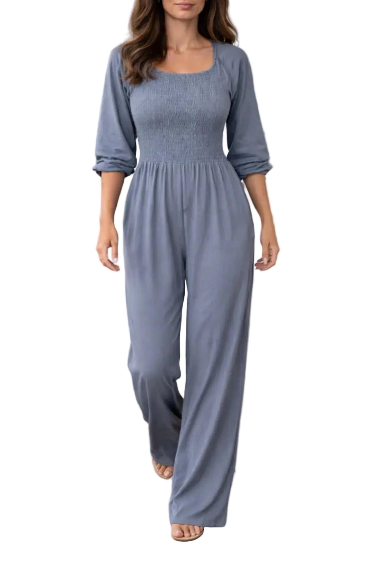 Women's Wide Leg Jumpsuit with Square Neckline